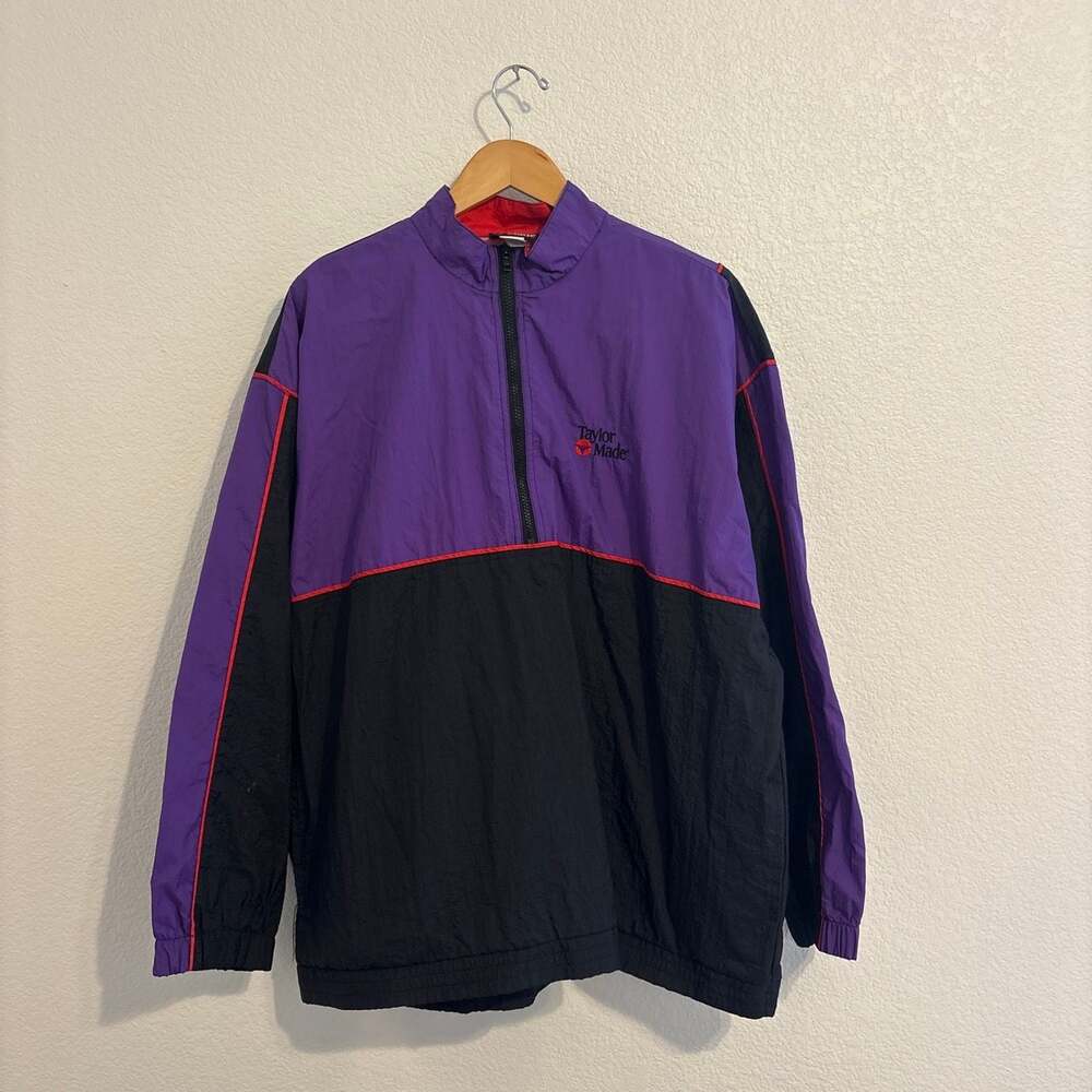 Vintage TaylorMade 90s Colorblock Crinkle Nylon Half Zip Windbreaker Jacket XL